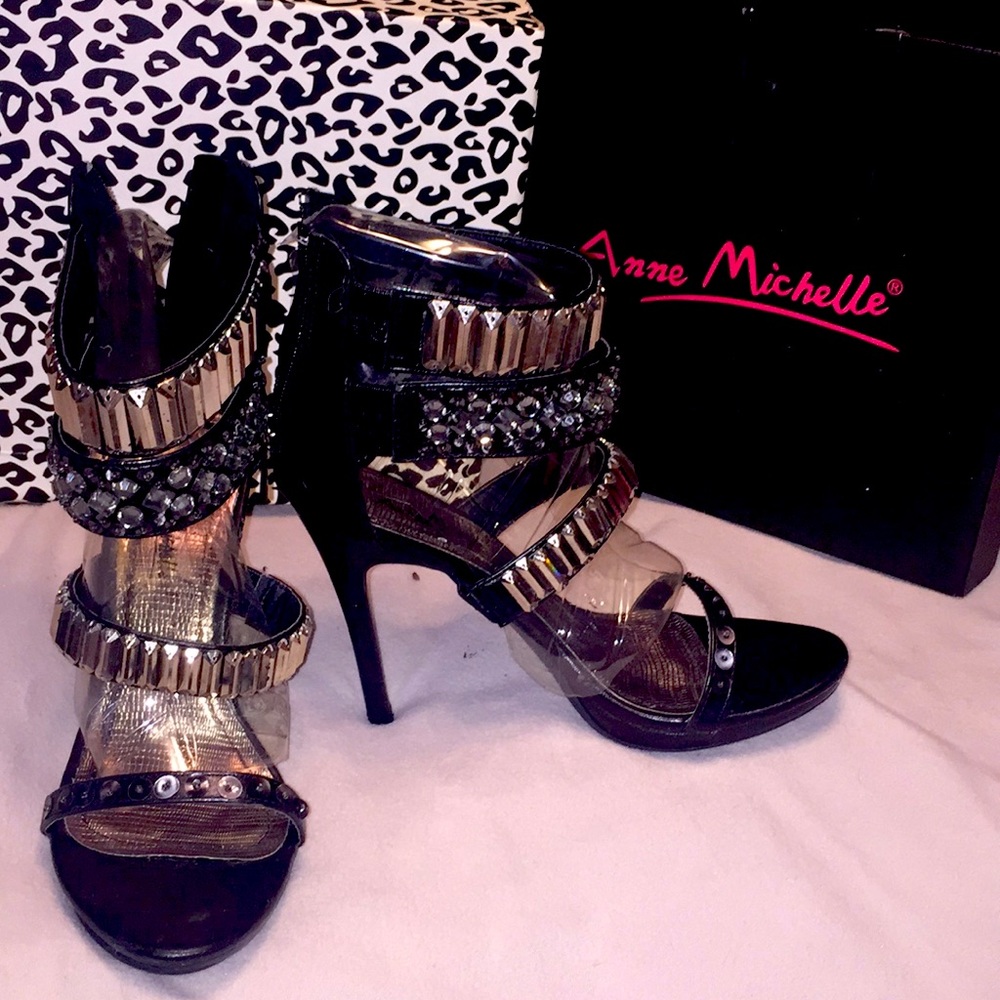 Rhinestone embellished strap heels